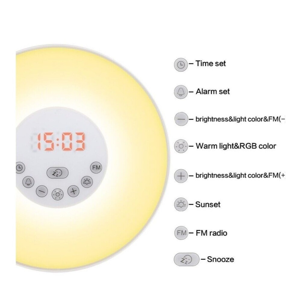 Wake Up -Sunrise Alarm Clock Light- FM Radio Smart Snooze Function Touch Control - Picture 7 of 9